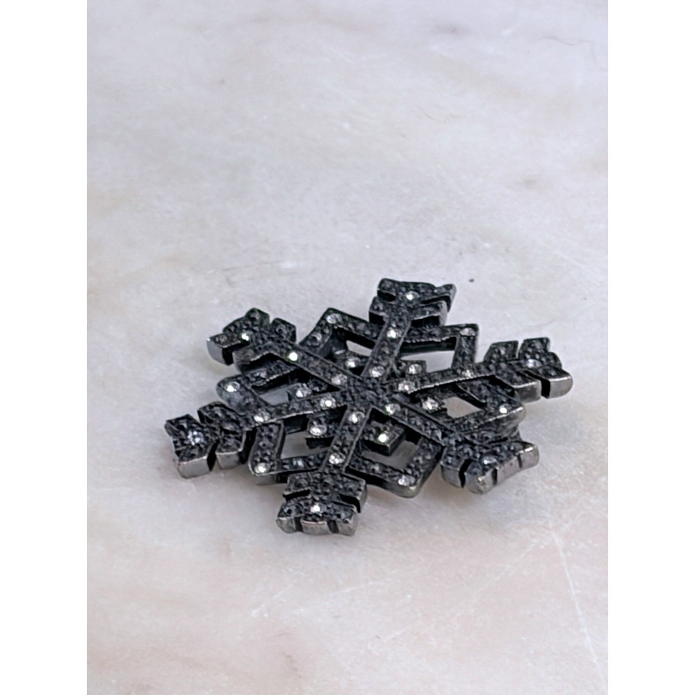 Anne Klein Gunmetal Snowflake Rhinestone Brooch Pin Signed AK - Picture 6 of 6